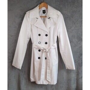 Express Double Breasted Belted Trench Coat Size M Lightweight White Midi Length